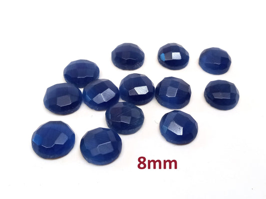 SP001 - 4 pcs Synthetic Opal Stone - Dark Blue - 8mm - Faceted - Cabochons - Made in India