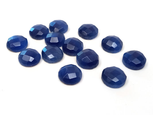 SP011 - 4 pcs Synthetic Opal Stone - Dark Blue - 12mm - Faceted - Cabochons - Made in India