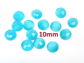 SP007 - 4 pcs Synthetic Opal Stone - Light Blue - 10mm - Faceted - Cabochons - Made in India