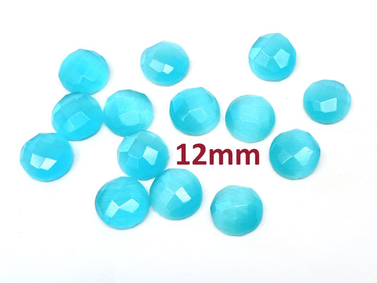 SP012 - 4 pcs Synthetic Opal Stone - Light Blue - 12mm - Faceted - Cabochons - Made in India