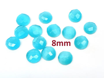 SP002 - 4 pcs Synthetic Opal Stone - Light Blue - 8mm - Faceted - Cabochons - Made in India