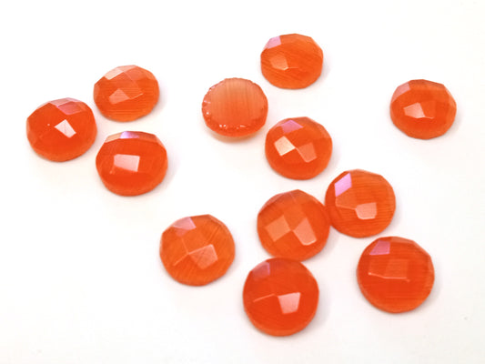 SP004 - 4 pcs Synthetic Opal Stone - Orange - 8mm - Faceted - Cabochons - Made in India
