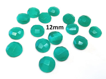 SP013 - 4 pcs Synthetic Opal Stone - Green - 12mm - Faceted - Cabochons - Made in India