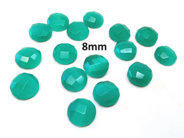 SP003 - 4 pcs Synthetic Opal Stone - Green - 8mm - Faceted - Cabochons - Made in India