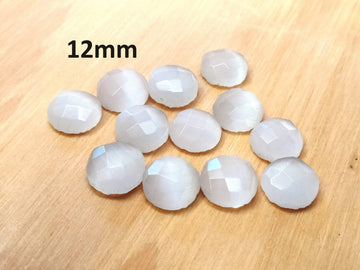 SP015 - 4 pcs Synthetic Opal Stone - White - 12mm - Faceted - Cabochons - Made in India
