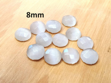 SP005 - 4 pcs Synthetic Opal Stone - White - 8mm - Faceted - Cabochons - Made in India