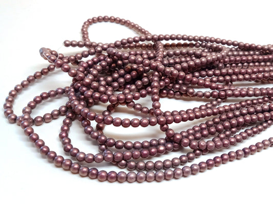 BD257- 4mm Brown Rose Pink Pearl Imitation Round Beads - 15" strand (100 pcs. per strand) - Hole Size: 0.5mm - Matte