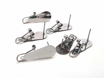 E642 - 10 pcs. (5 pairs) 304 Stainless Steel Fingernail Earring Posts/Bases/Studs/Settings with Rubber Backs - 25mm x 11mm
