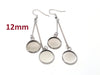 E046 - 4 pcs. 304 Stainless Steel Silver Tone Earring Dangle Hooks Settings Bezels Cabochons - 12mm Glue Pad Settings - Double Bar