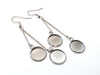 E046 - 4 pcs. 304 Stainless Steel Silver Tone Earring Dangle Hooks Settings Bezels Cabochons - 12mm Glue Pad Settings - Double Bar