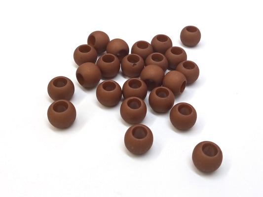 BD921 - 100 pcs Brown Matte Ball Spacer Beads - 10mm - Large Hole: 4.7mm - Fits European Cords and Paracord!