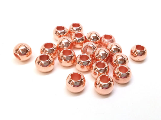 BD936 - 100 pcs Rose Gold Smooth Ball Spacer Beads - 10mm - Large Hole: 4.7mm - Fits European Cords and Paracord!