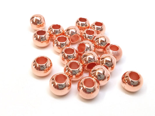 BD936 - 100 pcs Rose Gold Smooth Ball Spacer Beads - 10mm - Large Hole: 4.7mm - Fits European Cords and Paracord!