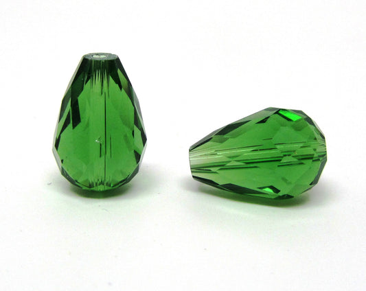 BD319 - 30 pcs Green Crystal Glass Faceted Teardrop Beads - 14mm x 10mm - Hole Size: 1.3mm