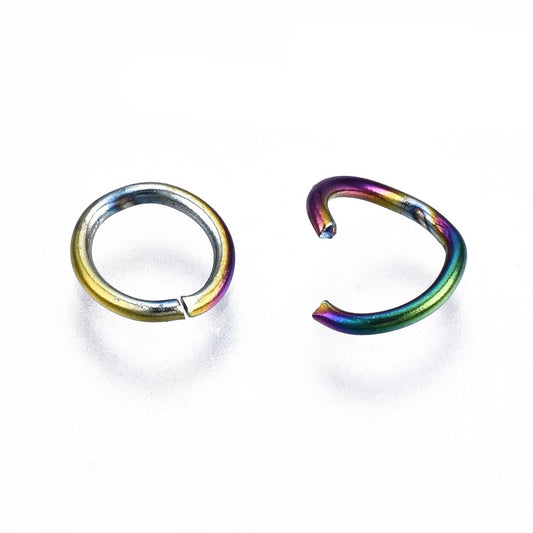 J014 - 100 pcs 304 Stainless Steel Open Jump Rings 6mm - 20 Gauge (0.8mm Thick) - High Quality - Rainbow Plated
