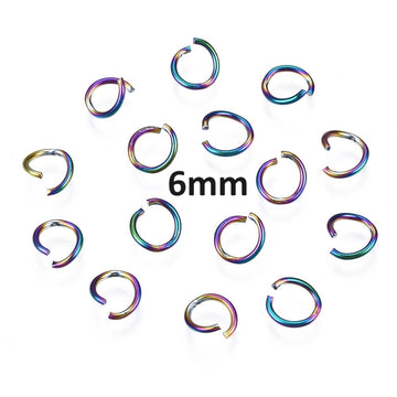 J014 - 100 pcs 304 Stainless Steel Open Jump Rings 6mm - 20 Gauge (0.8mm Thick) - High Quality - Rainbow Plated