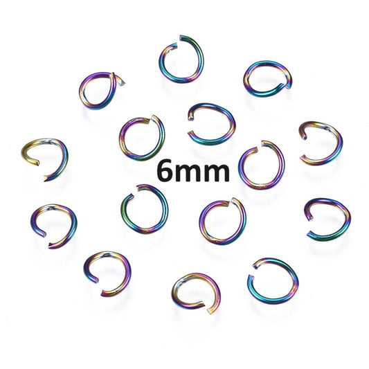 J014 - 100 pcs 304 Stainless Steel Open Jump Rings 6mm - 20 Gauge (0.8mm Thick) - High Quality - Rainbow Plated