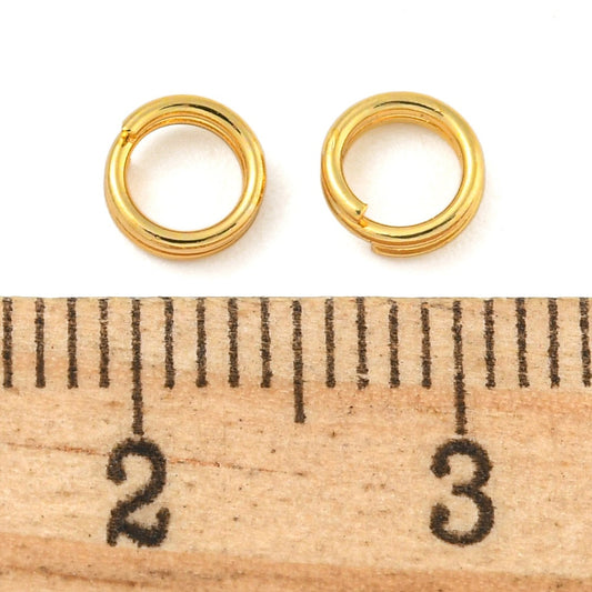 J064 - 100 pcs Double Rings - Gold Plated Open Jump Split Rings - 5mm - 22 Gauge