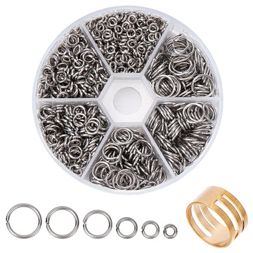 J208 - Box with Assortment of 1000pcs 304 Stainless Steel Open Jump Rings- 4mm to 10mm - 18 Gauge (1mm Thick) - Tarnish Resistant! With Jump Ring Tool