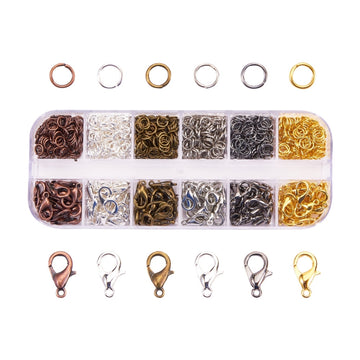 J209 - Box with Assortment of 5mm Open Jump Rings and 12mm Lobster Claw Clasps - 6 Colors