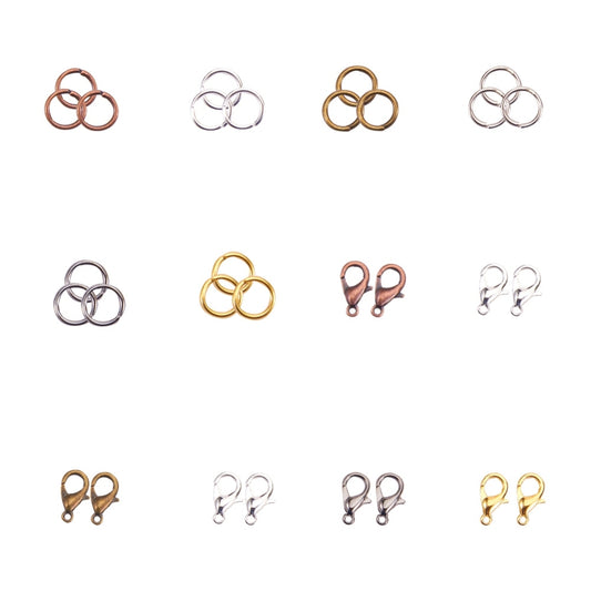 J209 - Box with Assortment of 5mm Open Jump Rings and 12mm Lobster Claw Clasps - 6 Colors