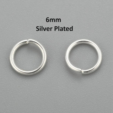 J212 - 50 pcs 304 Stainless Steel Open Jump Rings 6mm - 20 Gauge (0.8mm Thick) - Shiny Silver Plated