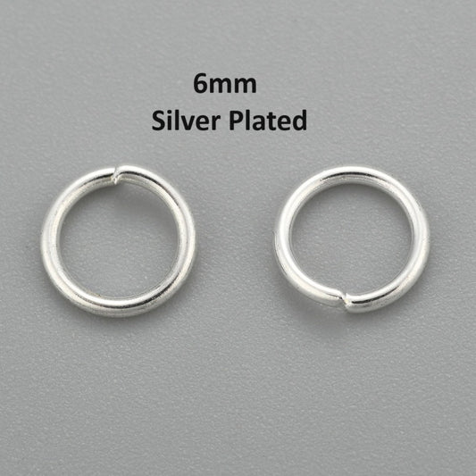 J212 - 50 pcs 304 Stainless Steel Open Jump Rings 6mm - 20 Gauge (0.8mm Thick) - Shiny Silver Plated