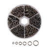 J314 - 1600 pcs. Assortment Box of Gunmetal Open Jump Rings 4mm, 5mm, 6mm, 7mm, 8mm, 10mm - 1mm-1.3mm Thick - Plastic Storage Box Included