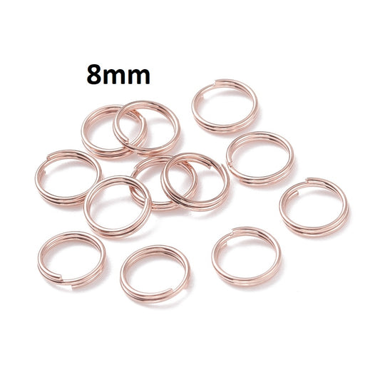 JR0002 - 50 pcs Double Rings - 304 Stainless Steel Rose Gold Split Jump Rings - 8mm - Tarnish Resistant! Thickness: 1.5mm