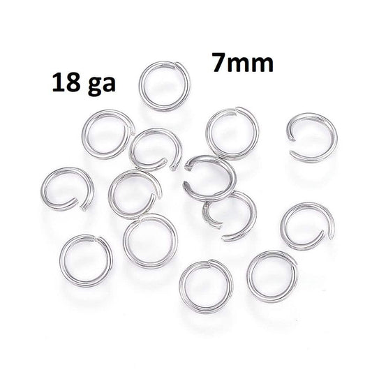 JR0003 - 100 pcs 304 Stainless Steel Silver Tone Open Jump Rings 7mm - 18 Gauge (1mm Thick) - Tarnish Resistant!