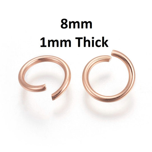 JR0008 - 20 pcs 304 Stainless Steel Open Jump Rings 8mm - 18 Gauge (1mm Thick) - Rose Gold Plated - High Quality!