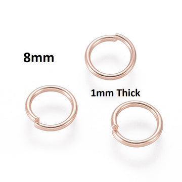 JR0009 - 20 pcs 304 Stainless Steel Open Jump Rings 8mm - 18 Gauge (1mm Thick) - Rose Gold Plated - High Quality!