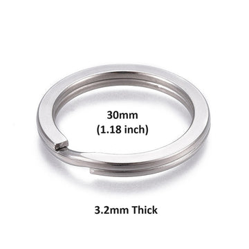 JR0015 - 10 pcs. 304 Stainless Steel Silver Tone Split Rings Key Rings - 30mm (1.18 inch) - Hypoallergenic! Tarnish Resistant! - 3.2mm Thick