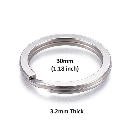 JR0015 - 10 pcs. 304 Stainless Steel Silver Tone Split Rings Key Rings - 30mm (1.18 inch) - Hypoallergenic! Tarnish Resistant! - 3.2mm Thick