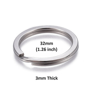 JR0016 - 10 pcs. 304 Stainless Steel Silver Tone Split Rings Key Rings - 32mm (1.26 inch) - Hypoallergenic! Tarnish Resistant! - 3mm Thick