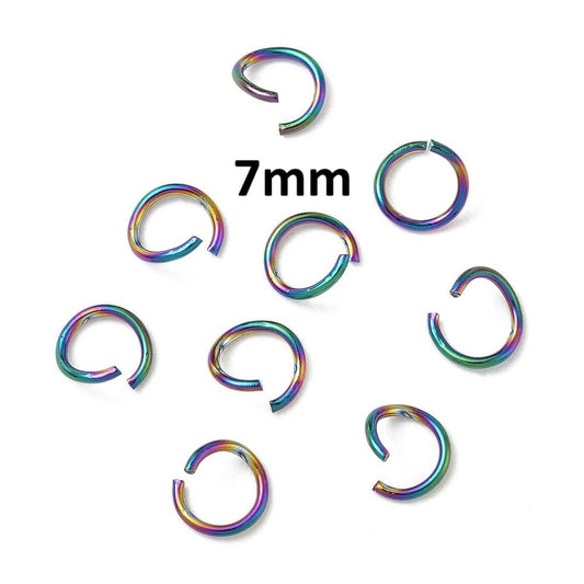 JR0019 - 100 pcs 304 Stainless Steel Open Jump Rings 7mm - 20 Gauge (0.8mm Thick) - High Quality - Rainbow Plated