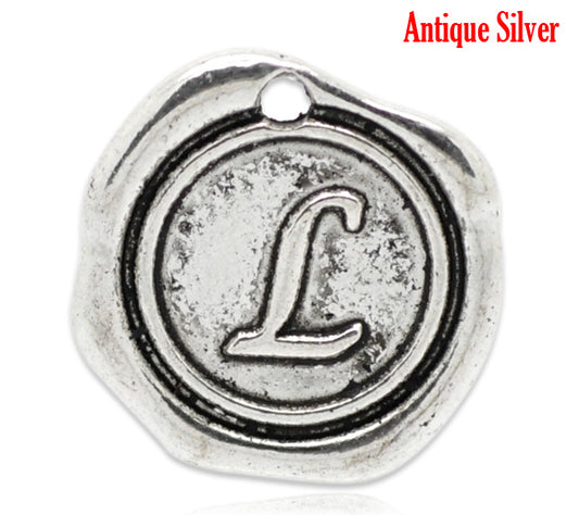 BD133 - 5 pcs. Antique Silver LARGE Letter "L" Alphabet Letter - 18mm x 18mm - Wax Design