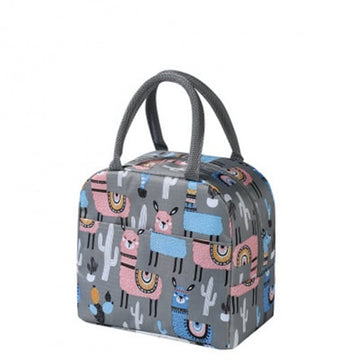 LBGLA - 1 pc. Gray Lunch Box - Llama - Aluminum Foil Insulation - 23x13x21cm - Portable Bag - 9x5x8"