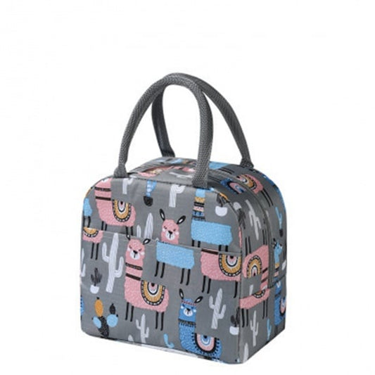 LBGLA - 1 pc. Gray Lunch Box - Llama - Aluminum Foil Insulation - 23x13x21cm - Portable Bag - 9x5x8"