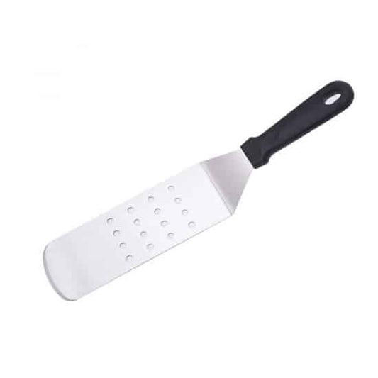 KT001 - 1 pc. Stainless Steel Teppanyaki Spatula - Black Plastic Handle - 37cm x 7cm - (14.6" x 2.8")