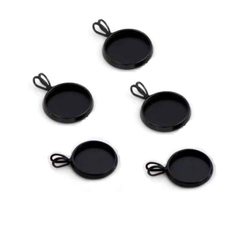 MP0057 - 10 pcs. Black Circle Round Bezel Cabochon Pendant Tags Trays - 12mm Glue Pad - 19x14mm - Double Loop