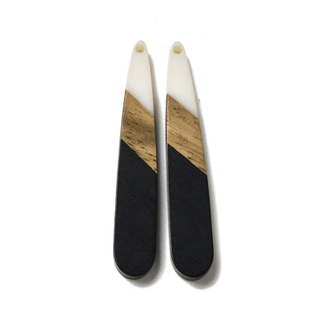 RW0058 - 4 pcs. Black and White Stripe Resin and Wood Teardrop Flat Pendant - 44mm x 8mm - (1.73" x 0.32")