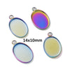 MP0064 - 10 pcs. 304 Stainless Steel Oval Bezel Cabochon Pendant Tags Trays - 14mm x 10mm Glue Pad - Setting - Rainbow - Tarnish Resistant!