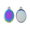 MP0064 - 10 pcs. 304 Stainless Steel Oval Bezel Cabochon Pendant Tags Trays - 14mm x 10mm Glue Pad - Setting - Rainbow - Tarnish Resistant!