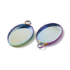 MP0064 - 10 pcs. 304 Stainless Steel Oval Bezel Cabochon Pendant Tags Trays - 14mm x 10mm Glue Pad - Setting - Rainbow - Tarnish Resistant!