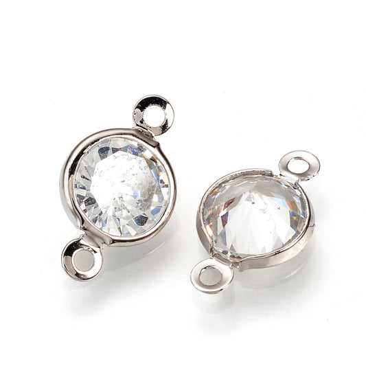 MP0068 - 10 pcs. Silver Tone Cubic Zirconia (CZ) Connectors - 15mm x 9mm - Hole Size: 1mm