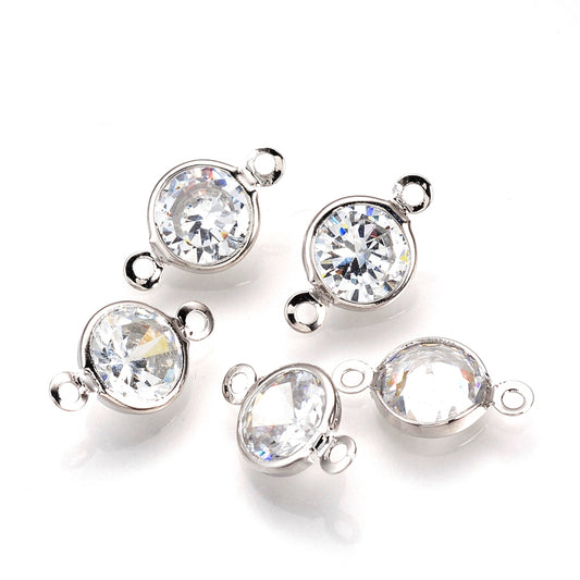 MP0068 - 10 pcs. Silver Tone Cubic Zirconia (CZ) Connectors - 15mm x 9mm - Hole Size: 1mm