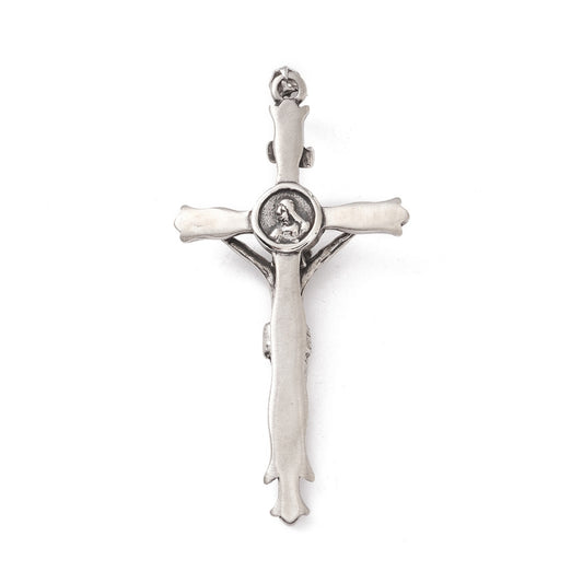 MP0070 - 1 pc. 304 Stainless Steel Antique Silver Crucifix Cross Charm Pendant - 84mm x 43mm (3.3" x 1.7") - Hole Size: 8mm x 4mm - INRI