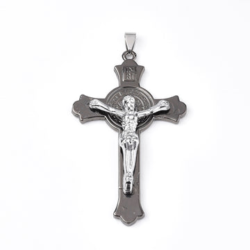 MP0072 - 1 pc. Alloy Gunmetal and Silver Tone Crucifix Cross Charm Pendant - 75mm x 45mm (2.95" x 1.8") - Hole Size: 9mm x 3mm - INRI