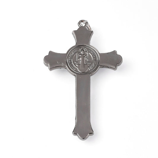 MP0072 - 1 pc. Alloy Gunmetal and Silver Tone Crucifix Cross Charm Pendant - 75mm x 45mm (2.95" x 1.8") - Hole Size: 9mm x 3mm - INRI